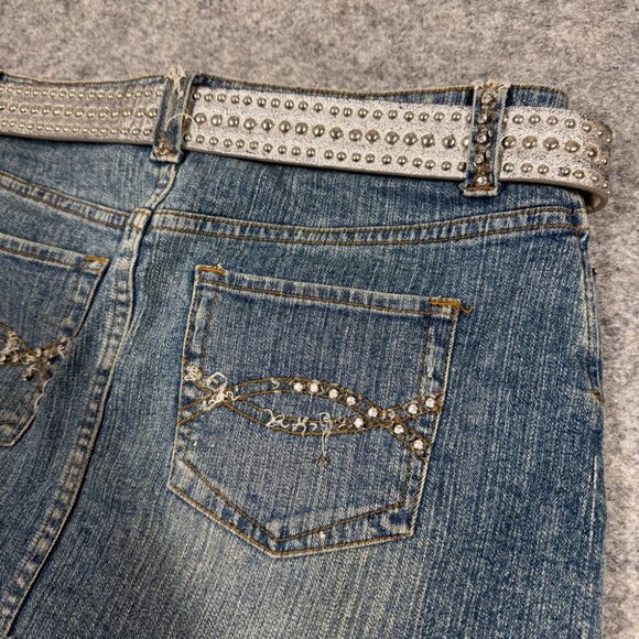 Vintage Y2K Bongo Women's Denim Festival Grunge Micro Mini Skirt Size 7 - Picture 13 of 16
